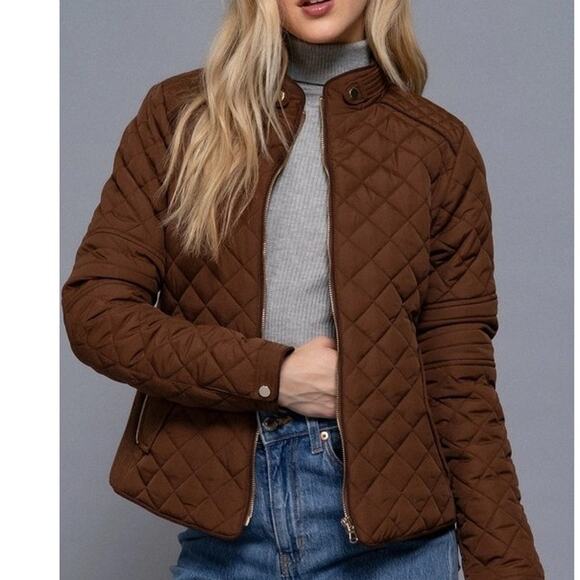 Active Basic | Active USA Jackets & Blazers - Suede Piping Detail Knit Rib Quilted Padding Jacket Hazelnut Brown